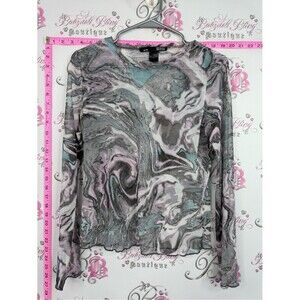 Rebel Sugar Marble-Print Long Sleeve Top - Pastel Pink & Teal